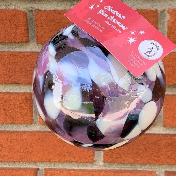 Handmade Artisan Glass Ornament - Purple and White - Picture 13 of 14